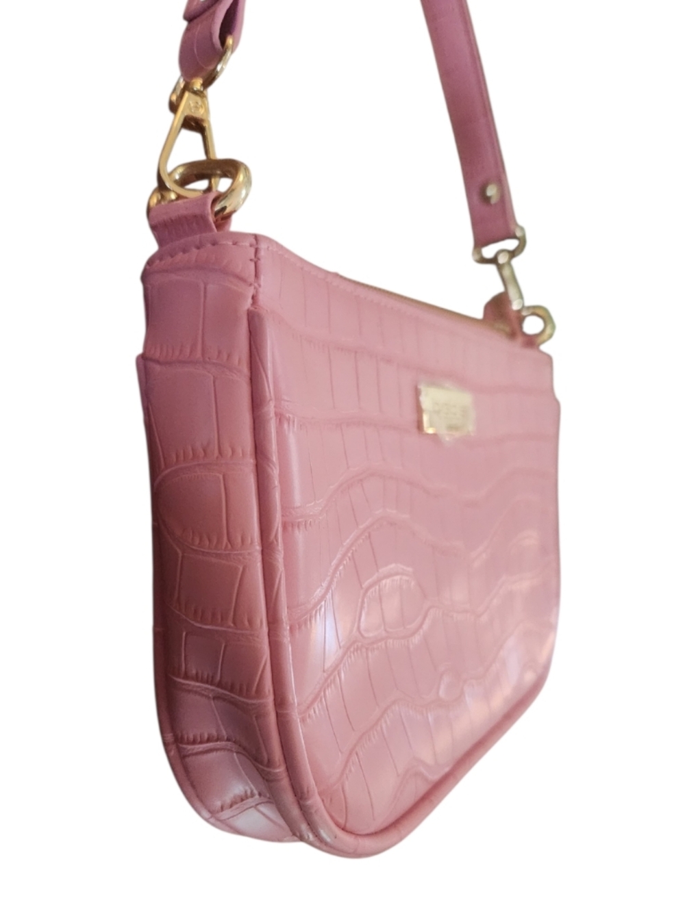 Bebe Pink Croc-Embossed Faux Leather Shoulder Bag NWOT - Picture 6 of 8